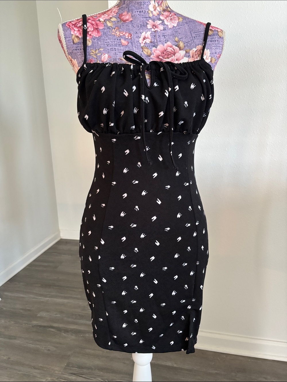 Streetwear Society Black Mini Dress with White Micro Print